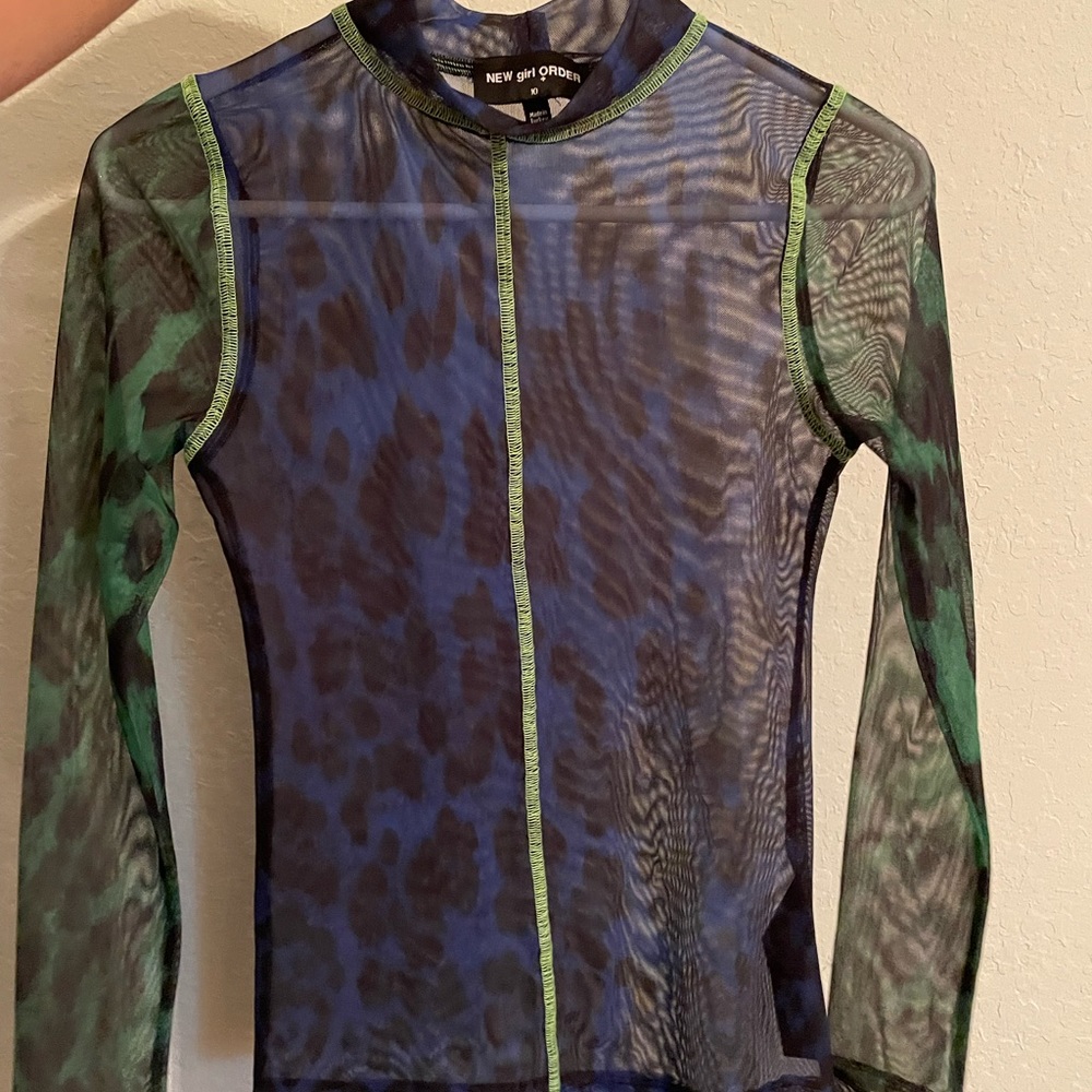 New Girl Order Sherr Cheetah Blue and Black Long sleeve shirt